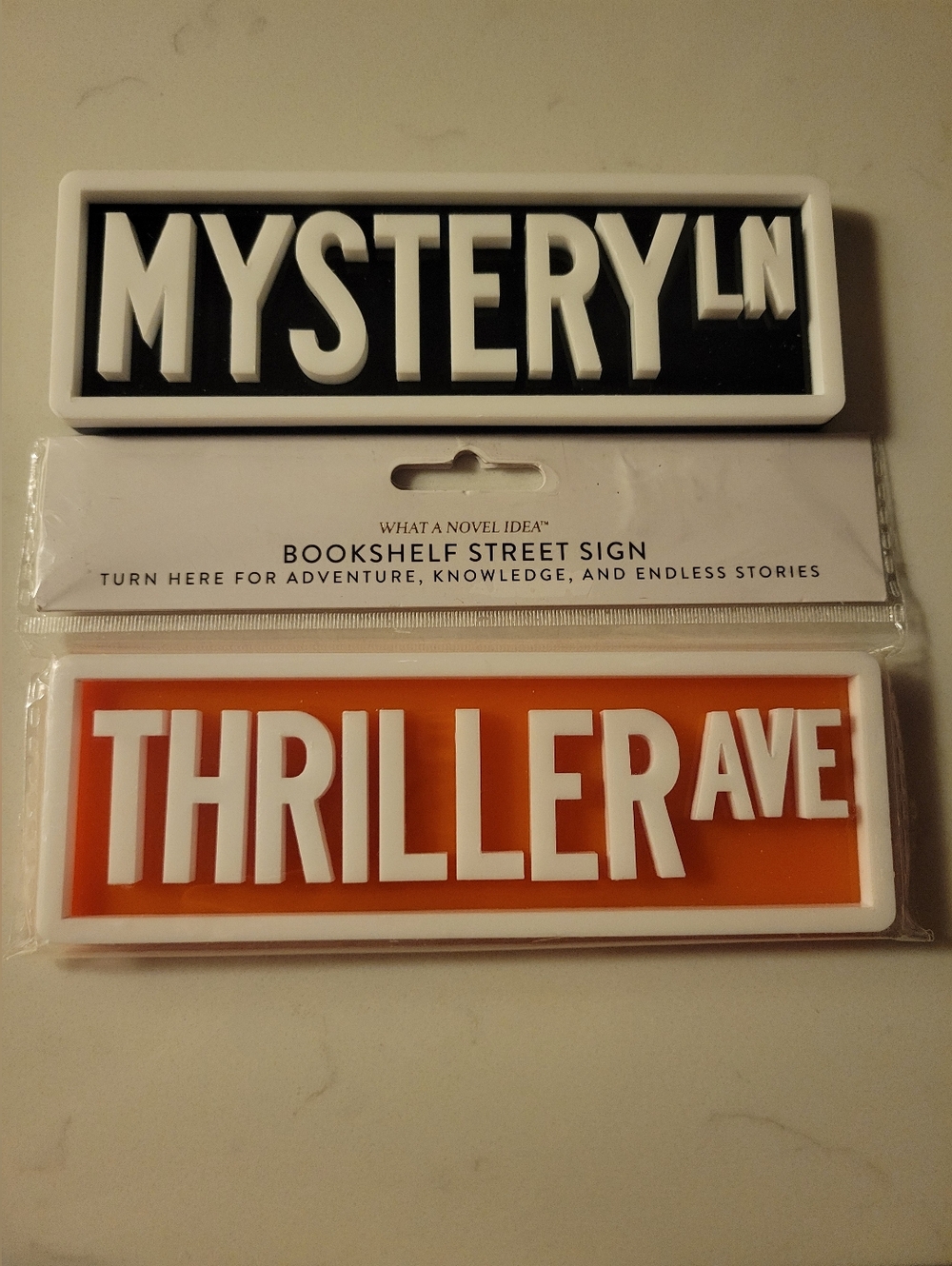 Mystery Lane & Thriller Ave Bookshelf Street Signs - Black & Orange
